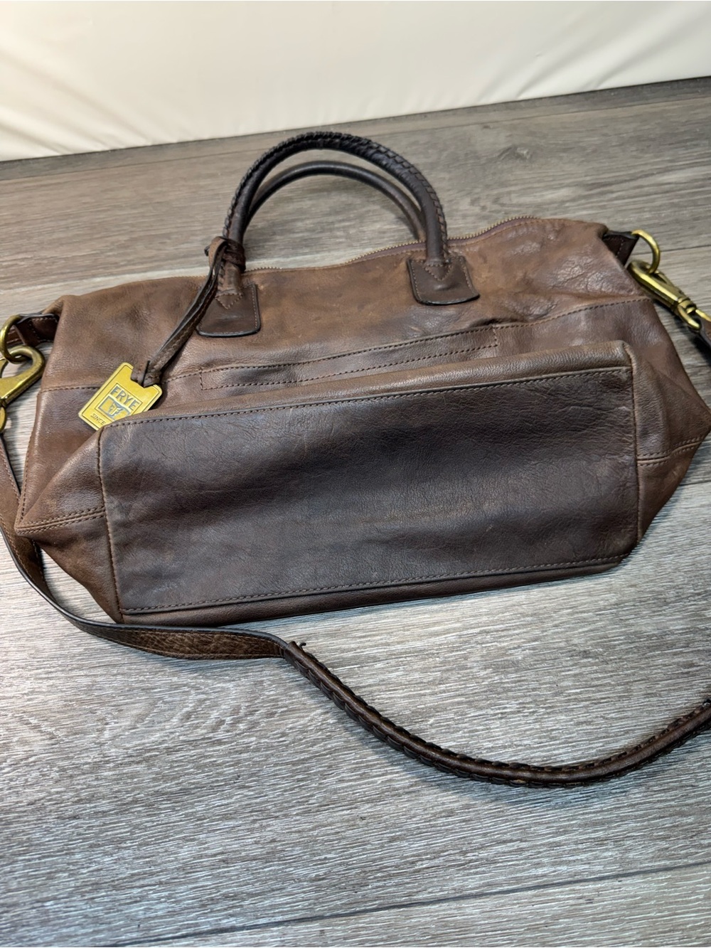FRYE Dark Brown Leather Satchel with Braided Handles - Picture 12 of 12
